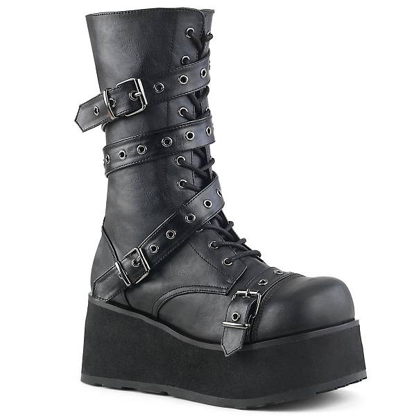 Demonia Trashville-205 Black Vegan Leather Stiefel Damen D698-417 Gothic Plateaustiefel Schwarz Deutschland SALE